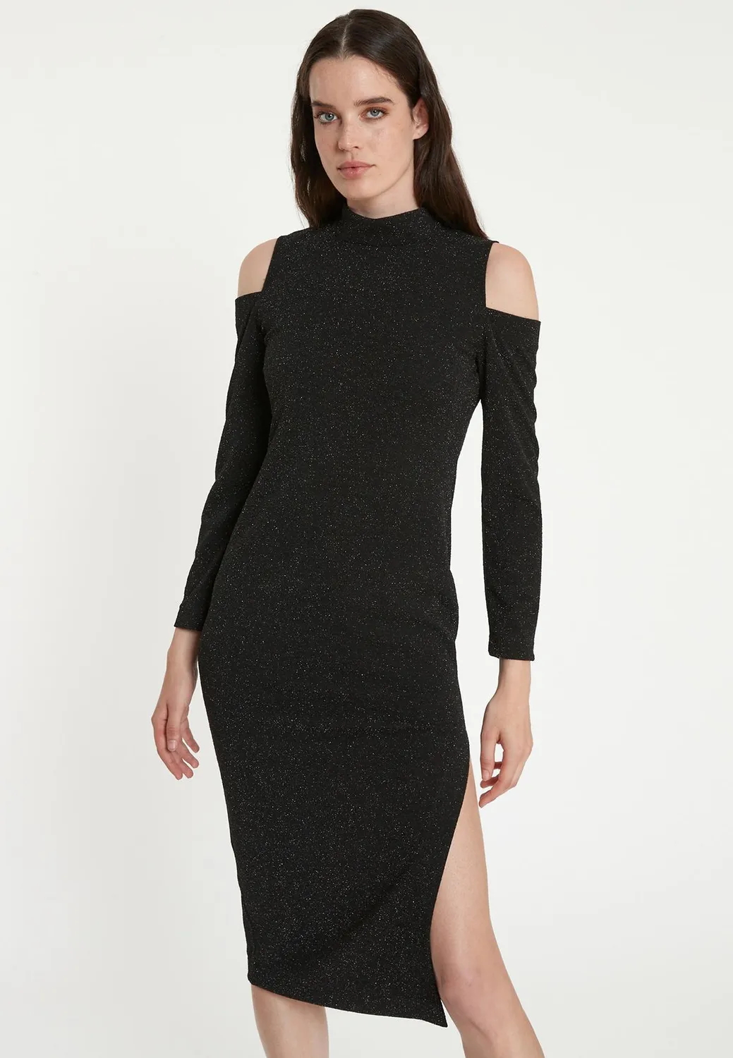 Ana Alcazar Tarina abito tubino nero in lurex midi