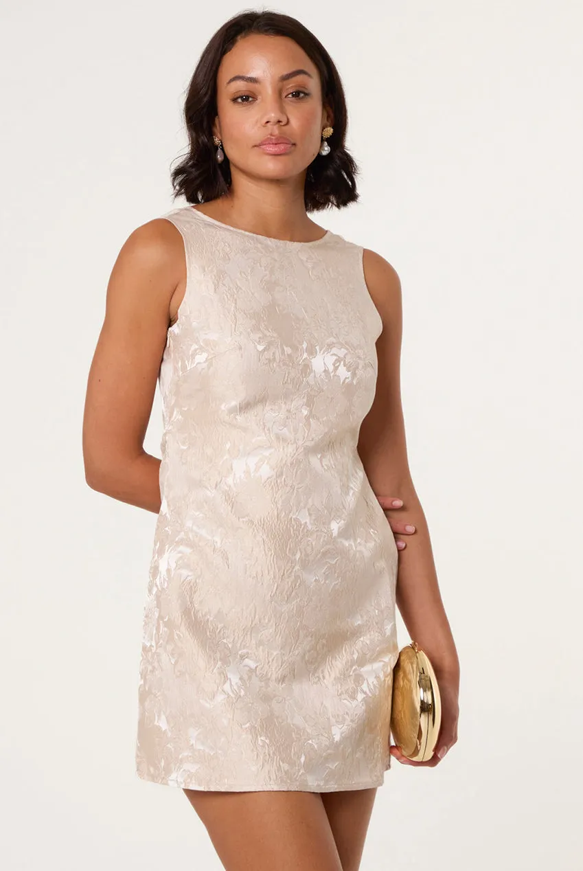 Blue Vanilla Luxe Jacquard Mini Abito Champagne Fiocco