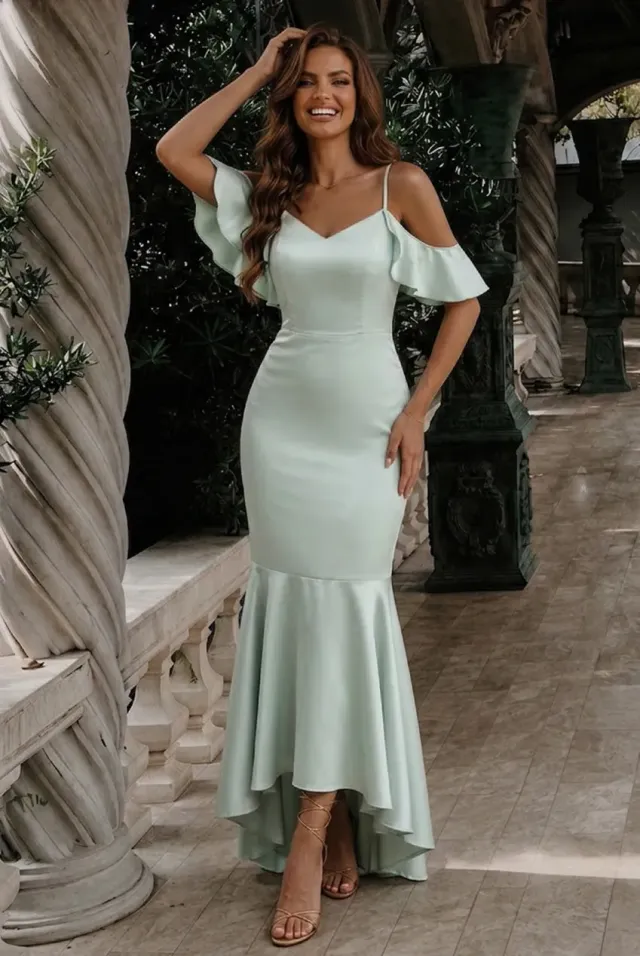 Chi Chi London Satin Cami abito menta maxi