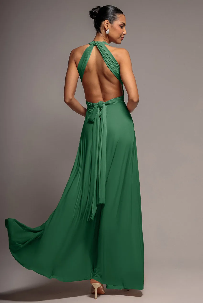 Goddiva Multiway abito maxi verde smeraldo allacciato
