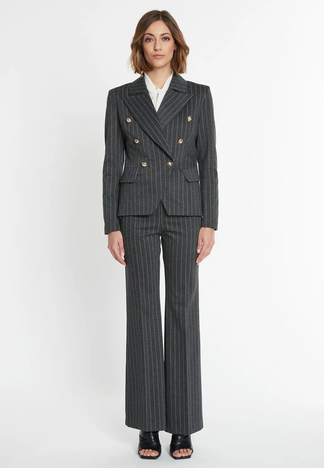 Ana Alcazar Sombea blazer gessato grigio doppiopetto