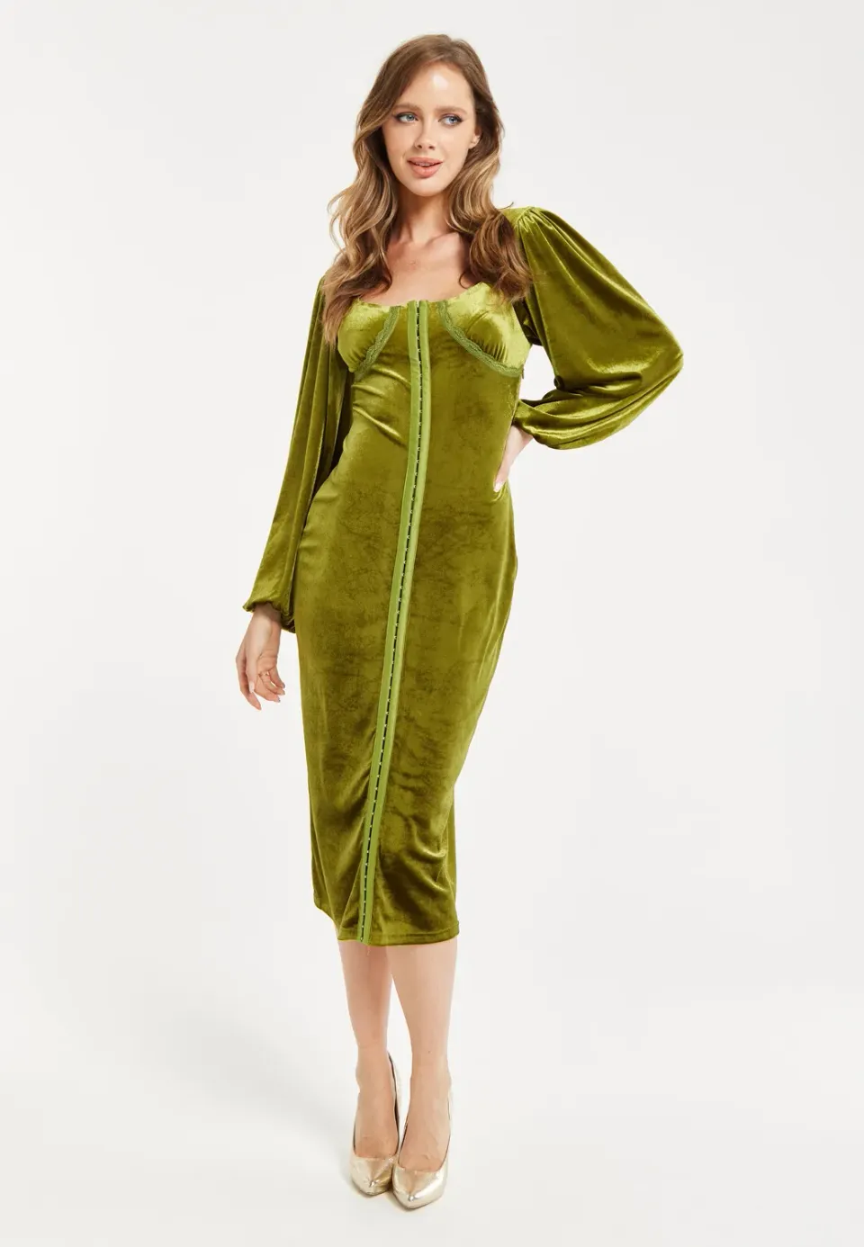 Liquorish Corset Velvet abito midi verde velluto