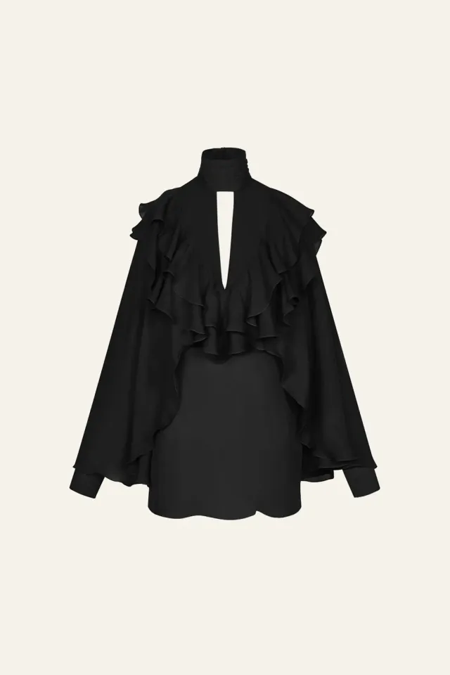 Johanna Ortiz Aroma Invernal top seta nero volant