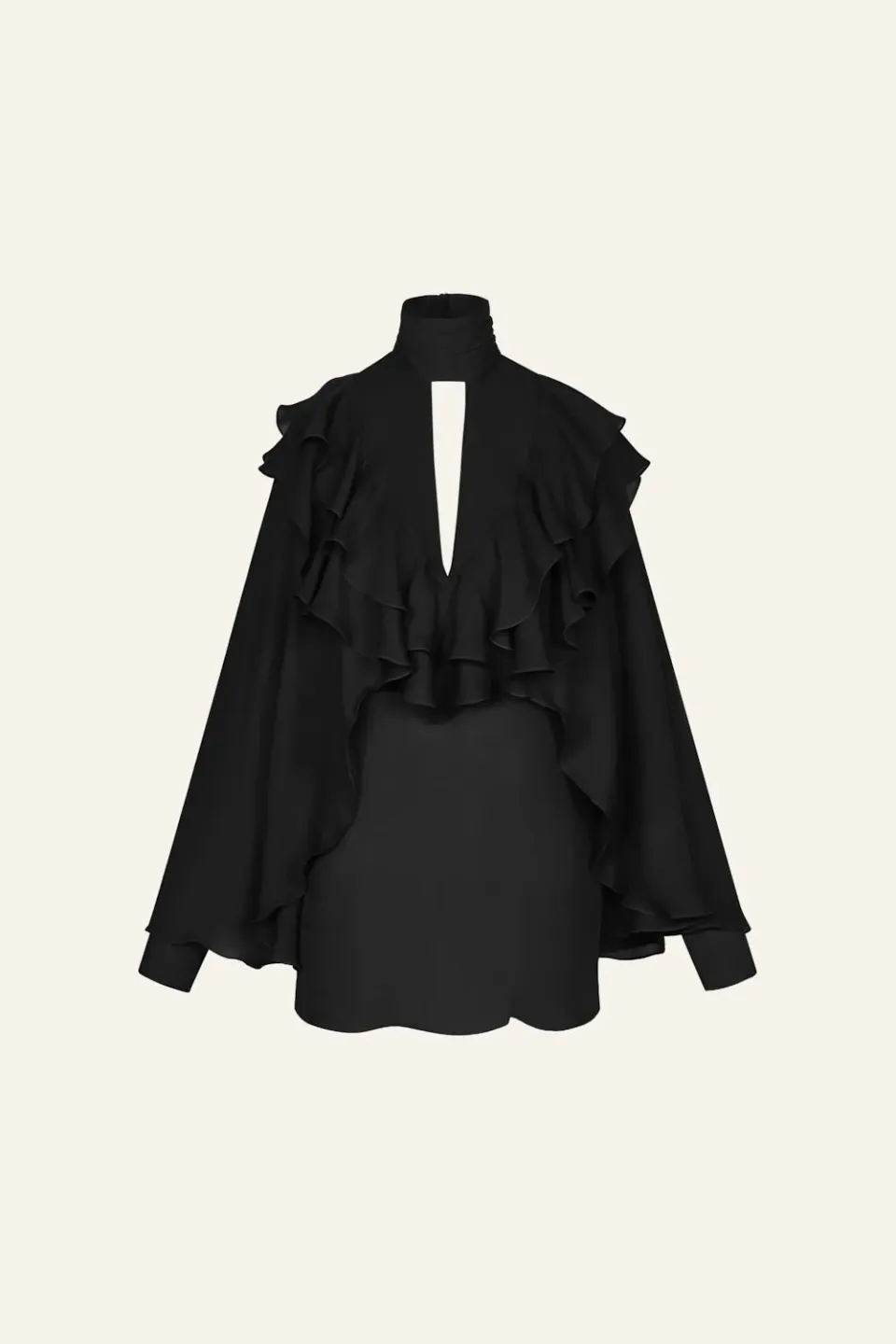 Johanna Ortiz Aroma Invernal top seta nero volant