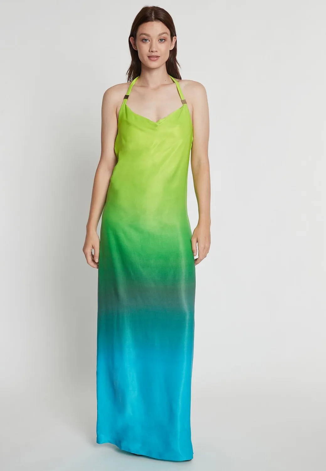 Ana Alcazar Rapea abito halter degradé aqua lime
