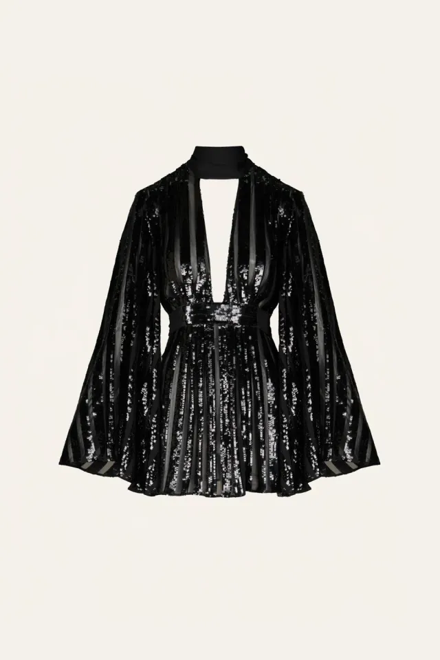 Johanna Ortiz Sentimiento abito mini paillettes nero