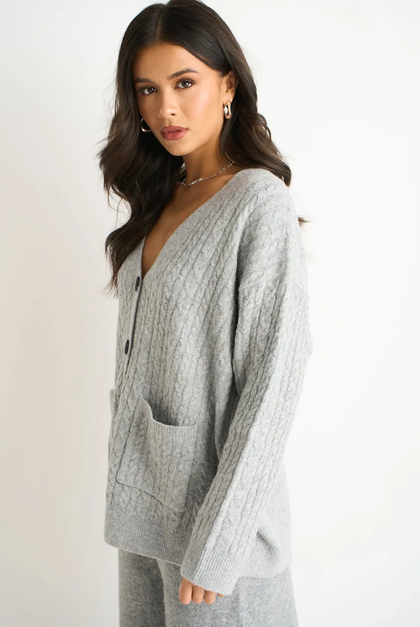 Gini London GL2085B Cardigan Grigio Tasche a Treccia