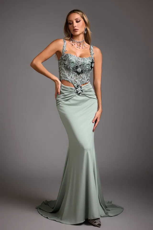 Bella Barnett Valery Diamond abito sirena verde paillettes