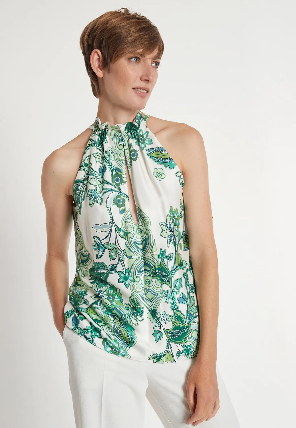 Ana Alcazar Lasiry top halter fantasia foglie