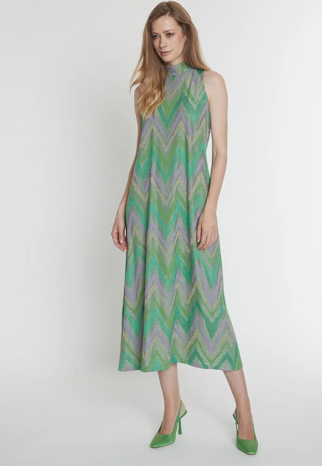 Ana Alcazar Pitari vestito midi lurex verde