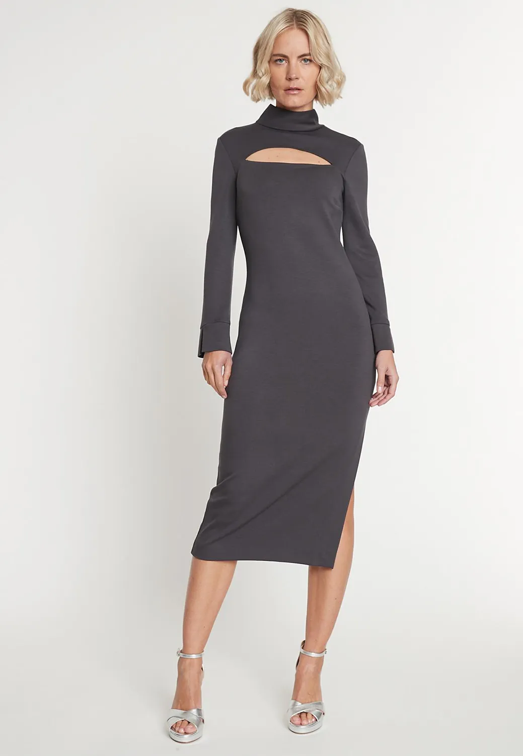 Ana Alcazar Melosa tubino grigio cut-out scollo alto