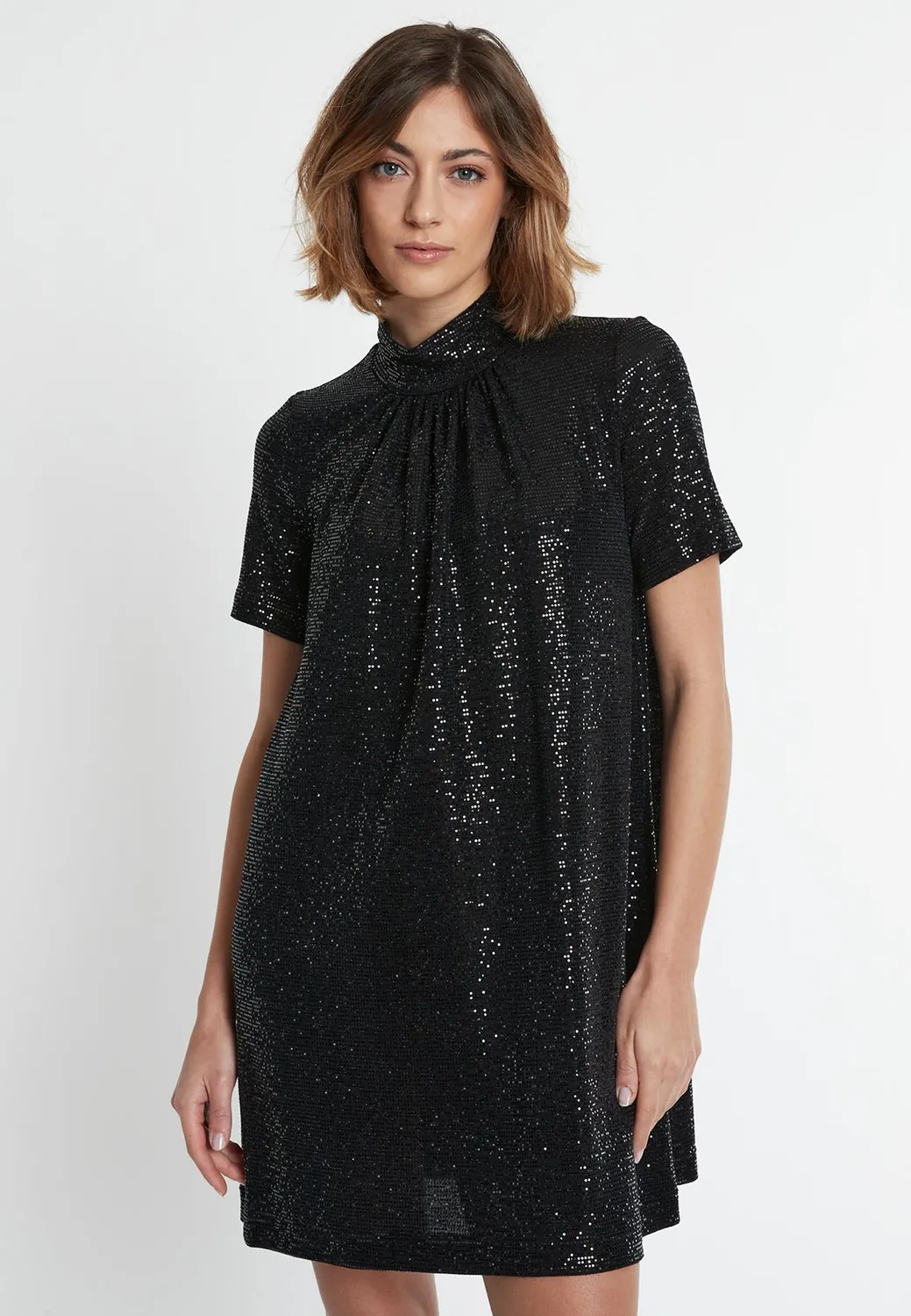 Ana Alcazar Sagea mini abito nero paillettes