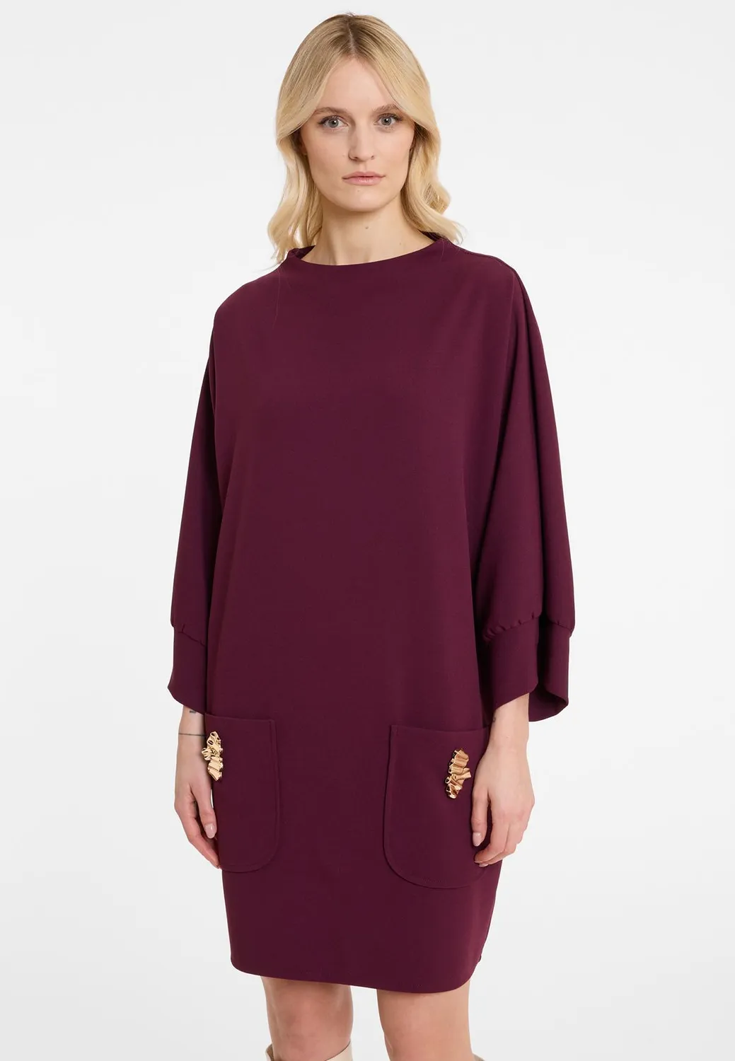 Ana Alcazar Adwoni abito oversize bordeaux tasche oro