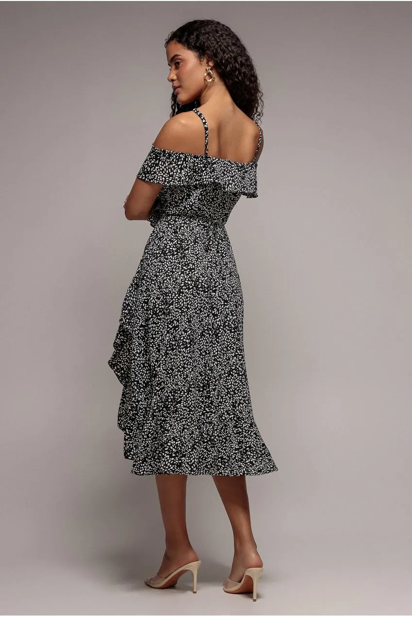 Goddiva Spaghetti Strap Polka Dot Wrap abito midi pois