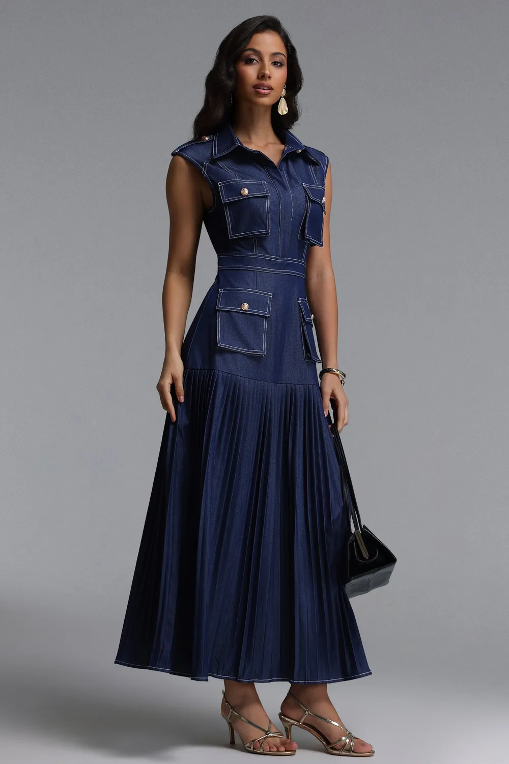 Bella Barnett Jouy Tailored abito maxi denim blu