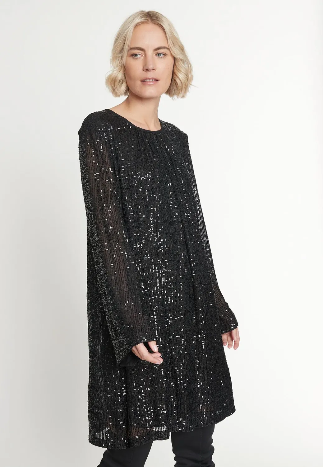 Ana Alcazar Maggy abito paillettes nero corto