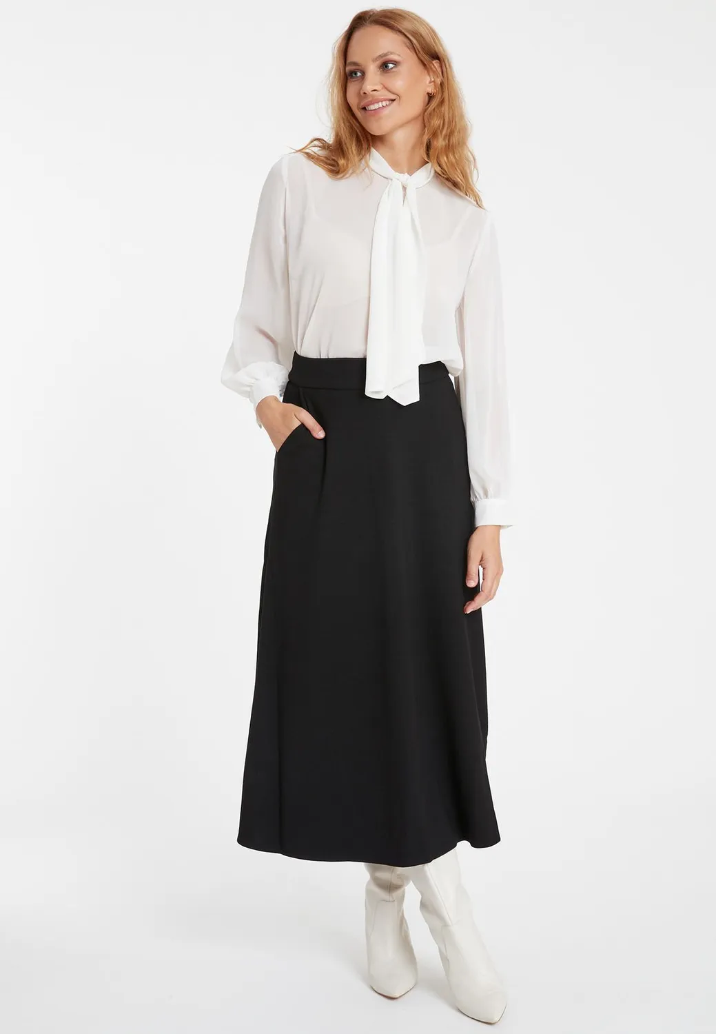Ana Alcazar Sitana gonna midi nera jersey tasche