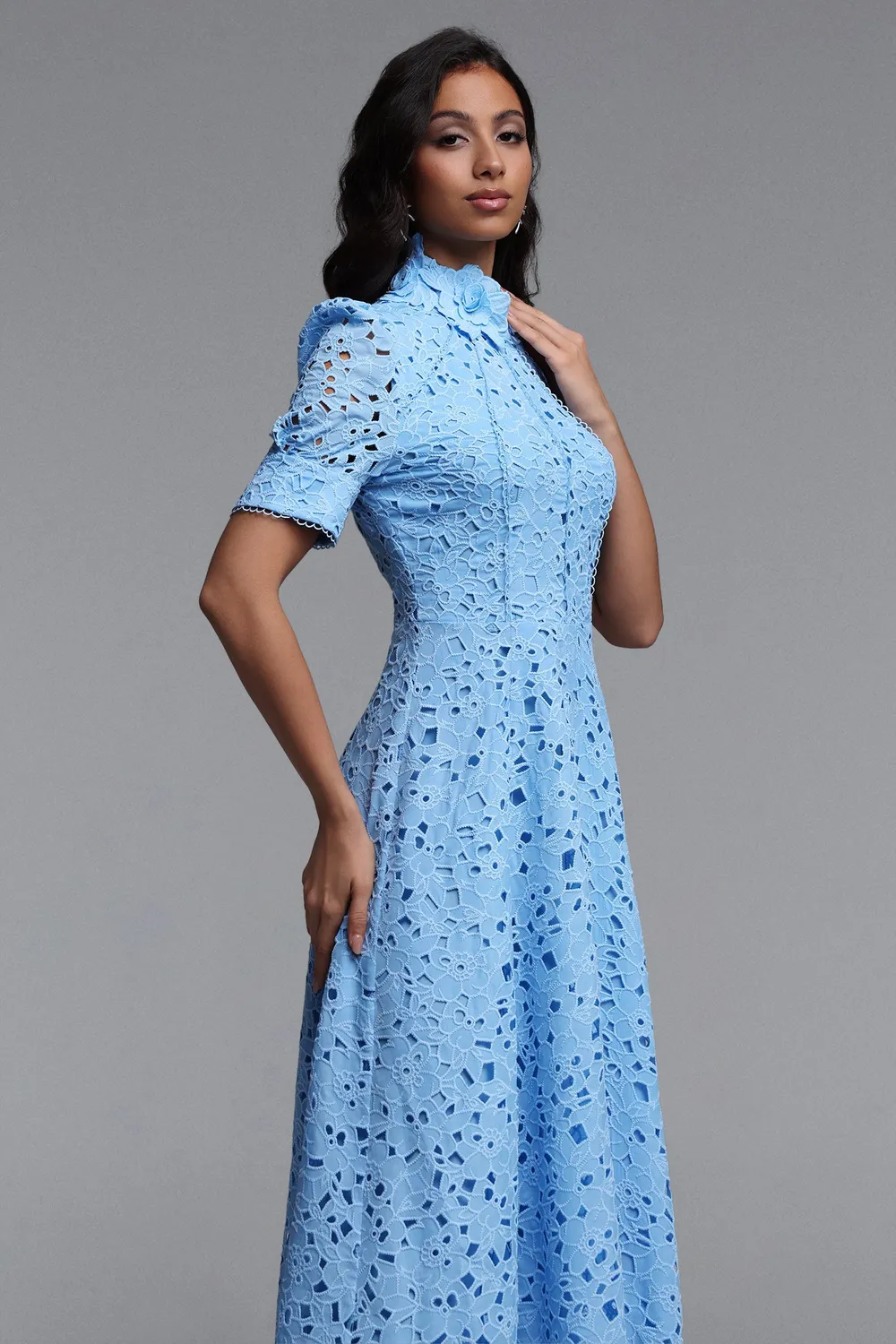 Bella Barnett Kitsu abito midi blu manica corta cocktail