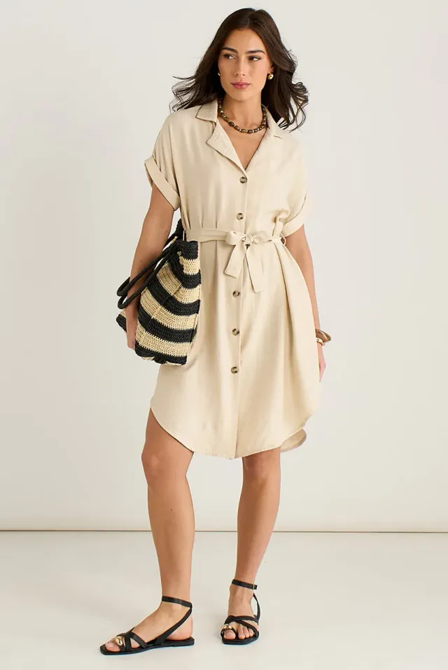 Goddiva Gini London abito camicia utility beige con cintura