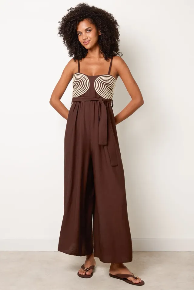 Goddiva Blue Vanilla tuta jumpsuit cioccolato ricamo oro S/M