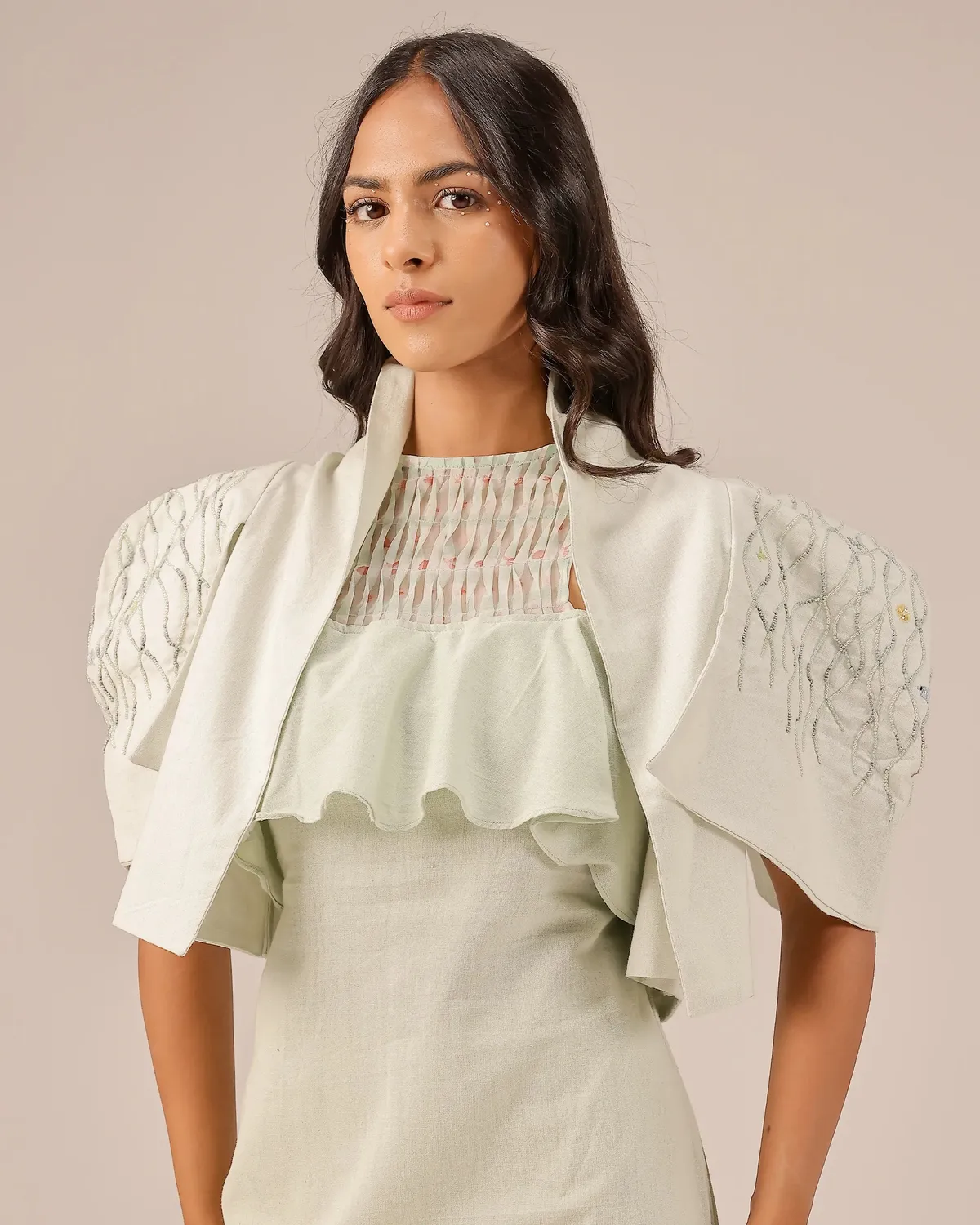 Our Dve Tropical Palm Pop abito giacca verde pizzo