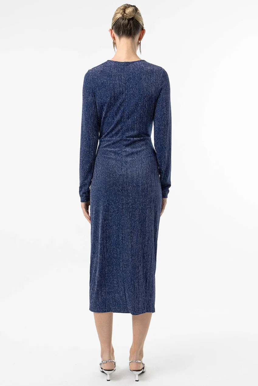 Angeleye Metallic Wrap abito midi blu argento
