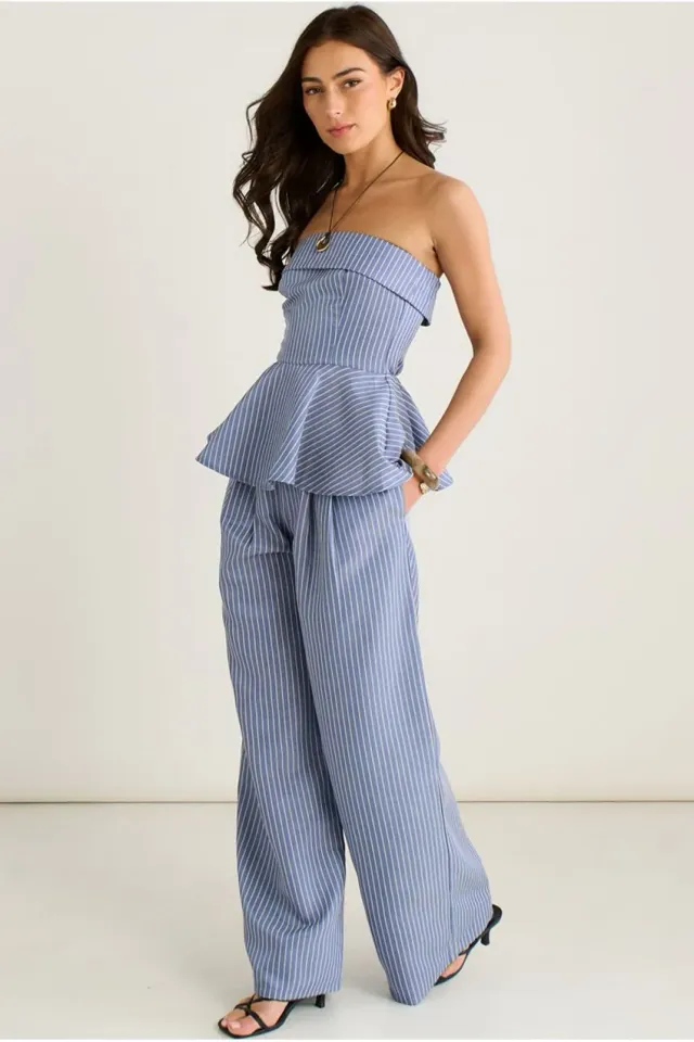 Gini London GL2082B Top Peplum Blu a Righe