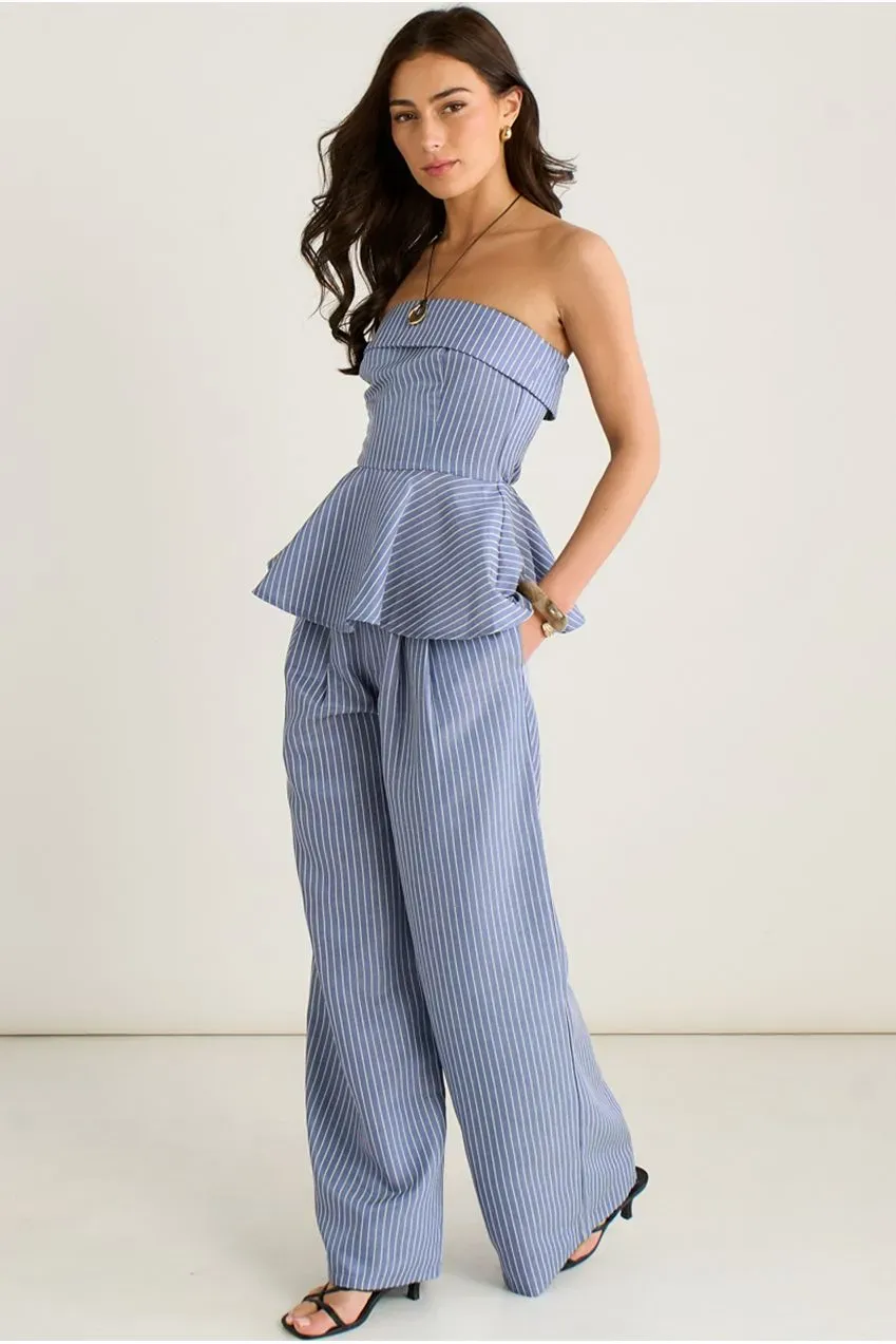 Gini London GL2082B Top Peplum Blu a Righe