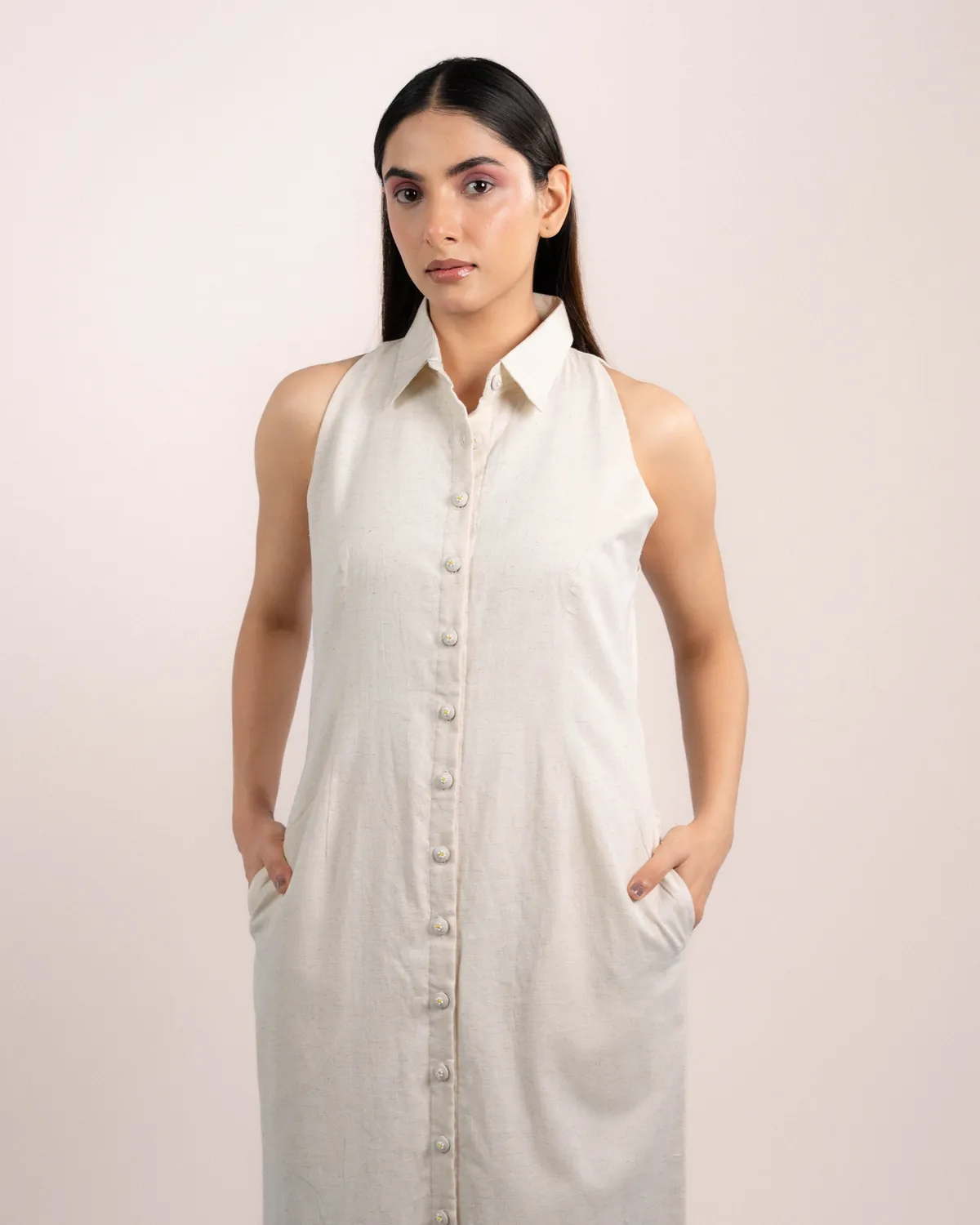 Our Dve Cora abito camicia beige smanicato