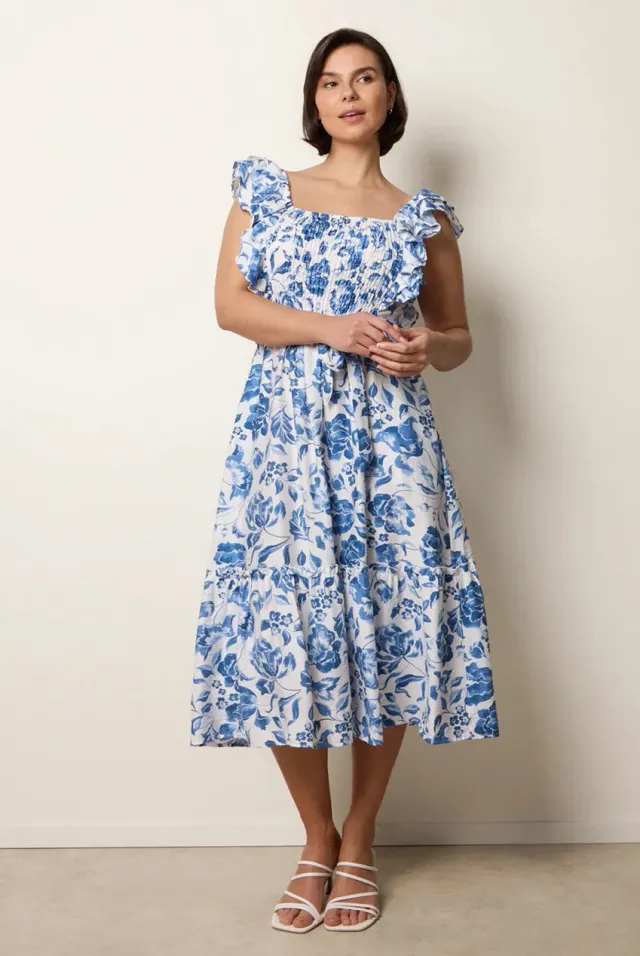 Blue Vanilla Floral abito midi blu a fiori S M L