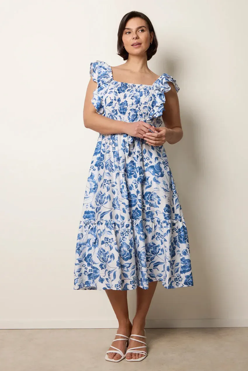 Blue Vanilla Floral abito midi blu a fiori S M L