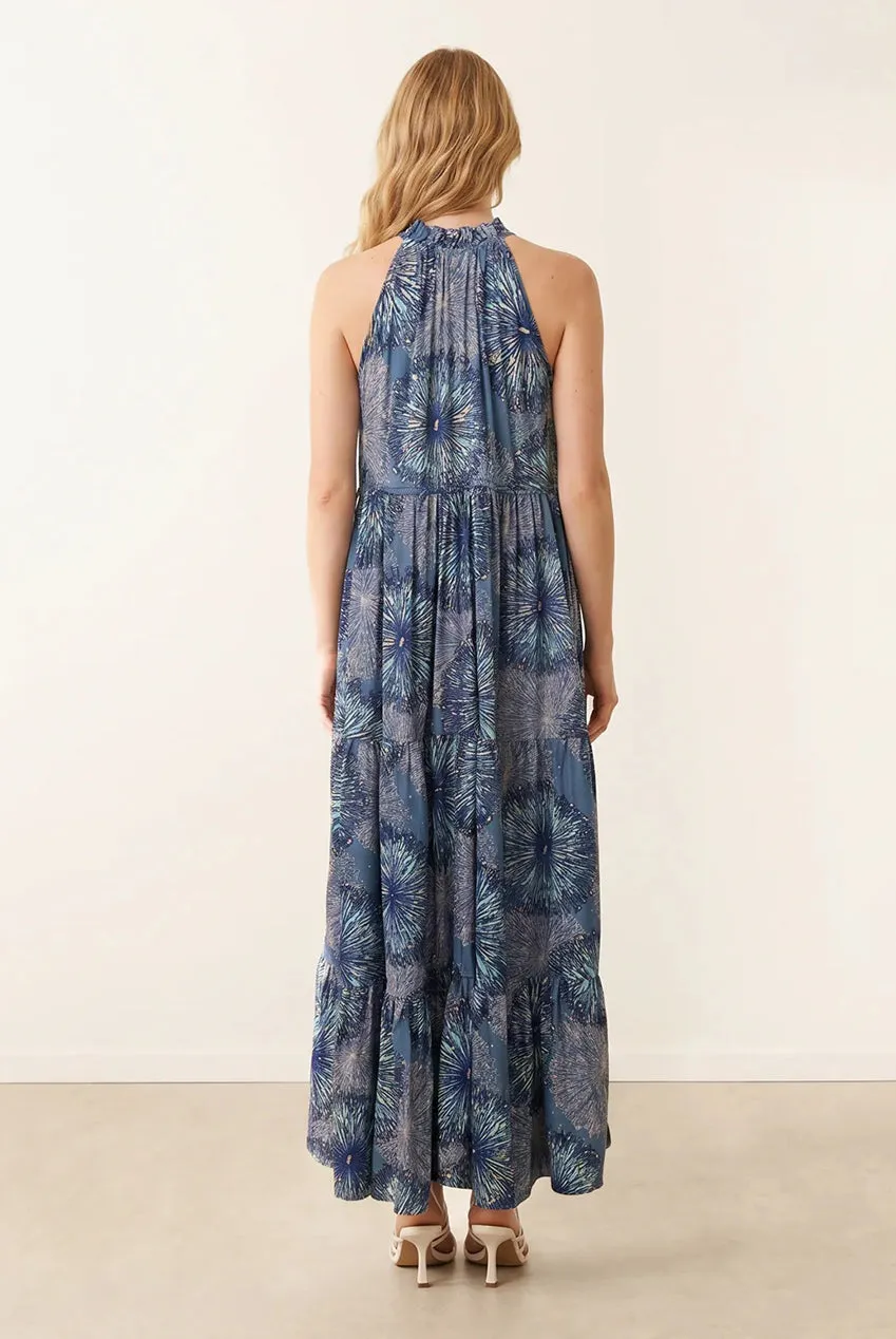 Blue Vanilla abito maxi royal blue scollo alto senza maniche