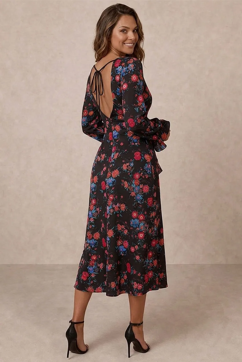 Chi Chi London Plunge Floral abito midi nero floreale