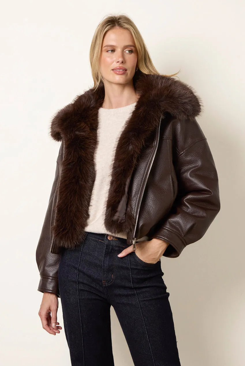 Blue Vanilla giacca bomber ecopelle cioccolato pelliccia