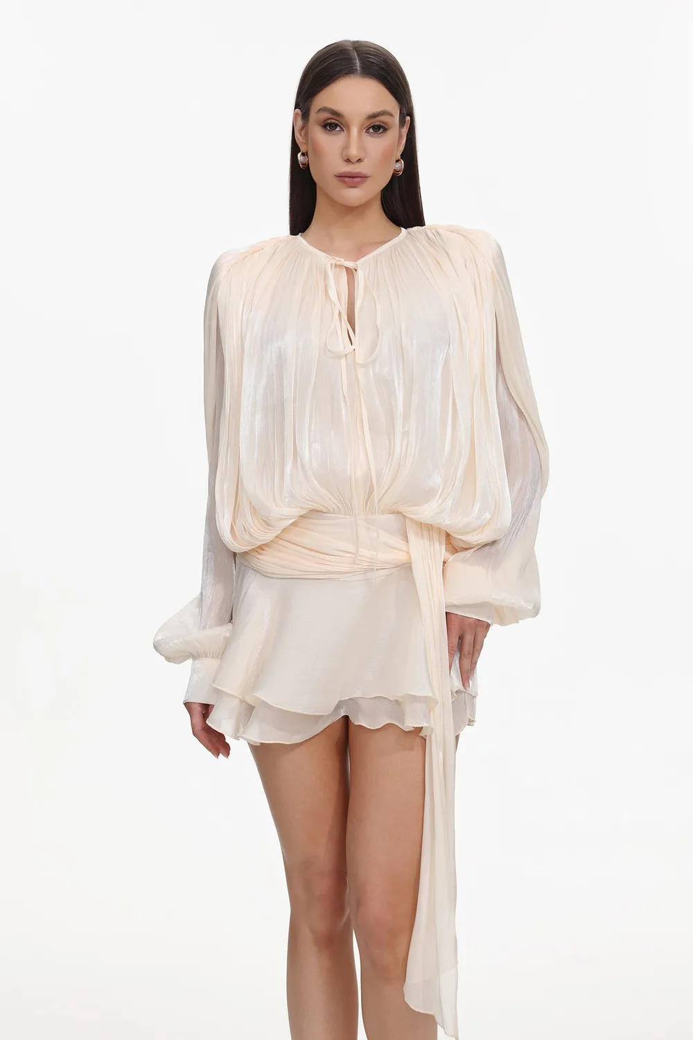 Bella Barnett Dekia abito mini beige maniche lunghe S-XL