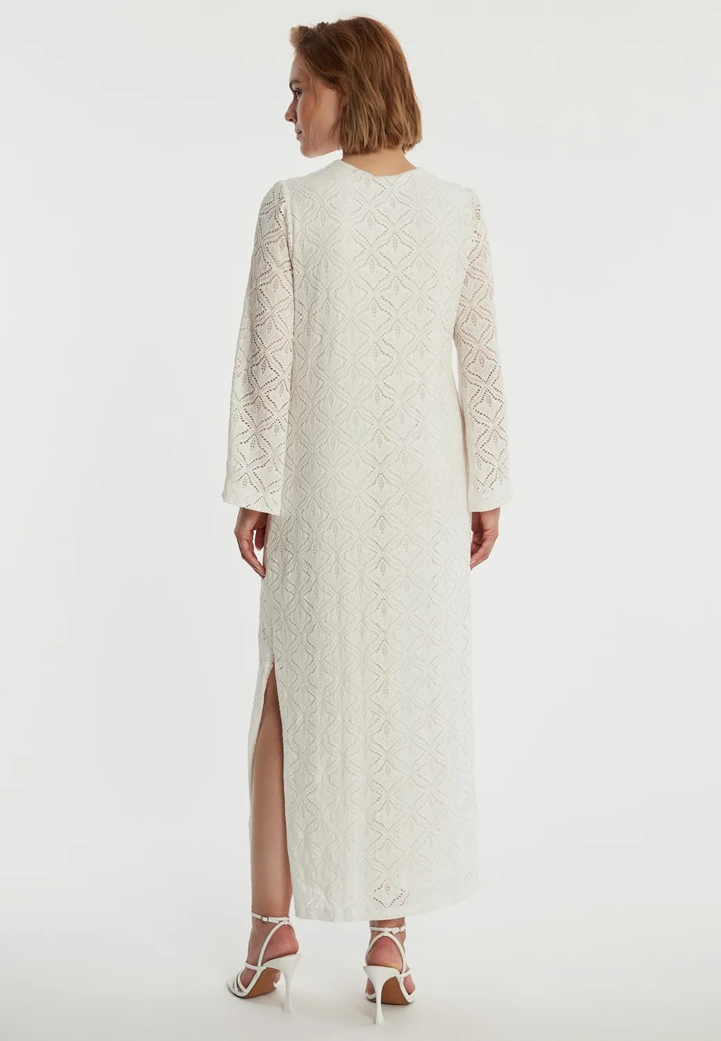 Ana Alcazar Zalena abito maxi pizzo bianco