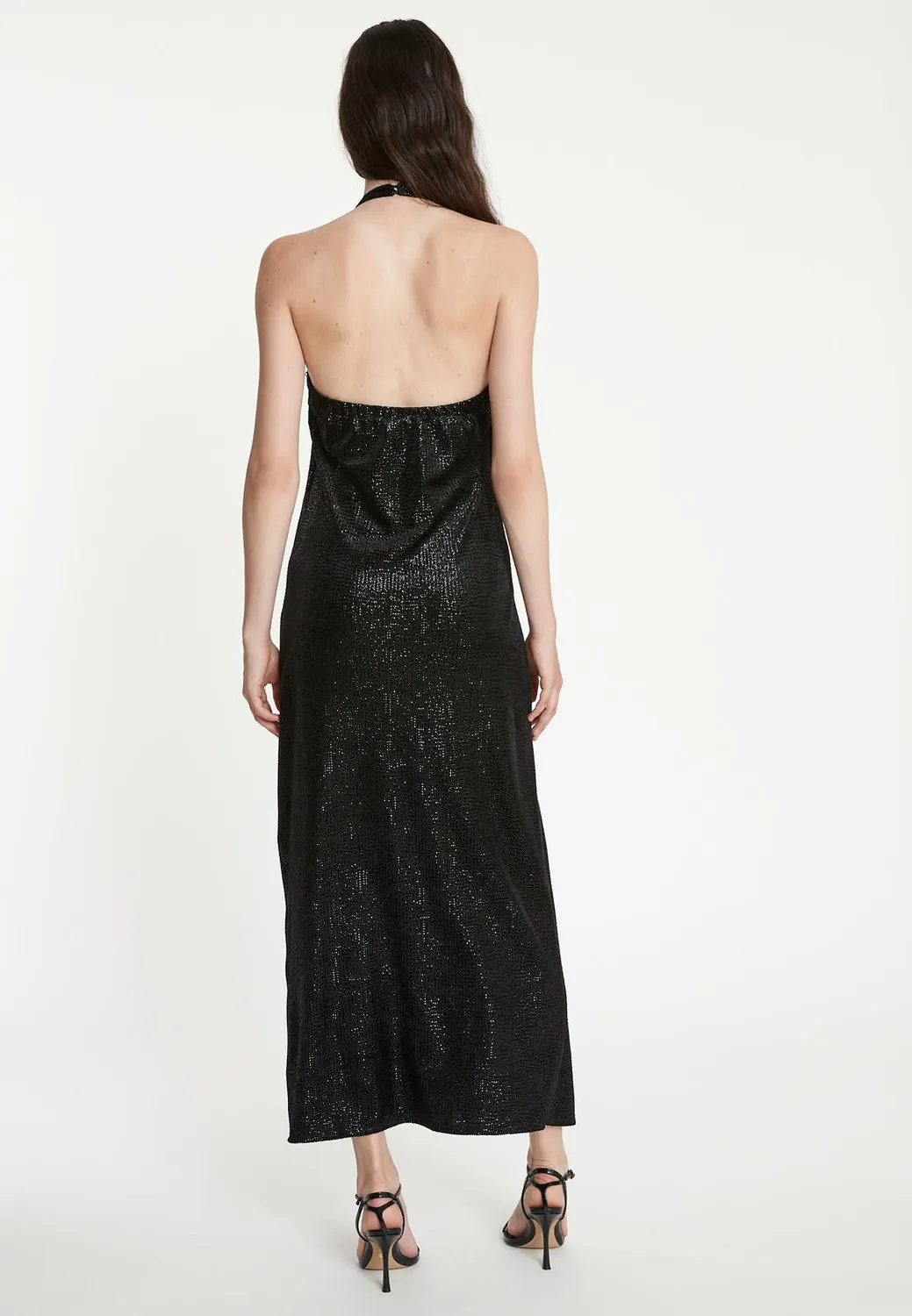 Ana Alcazar Tajali abito maxi paillettes con spacco