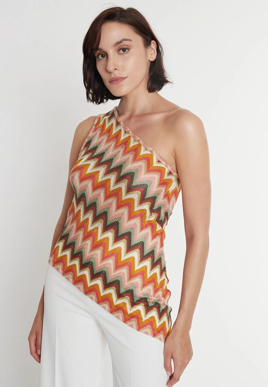 Ana Alcazar Poesa top monospalla fantasia zigzag