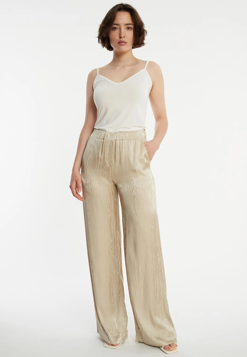 Ana Alcazar Zarosi pantaloni larghi raso oro