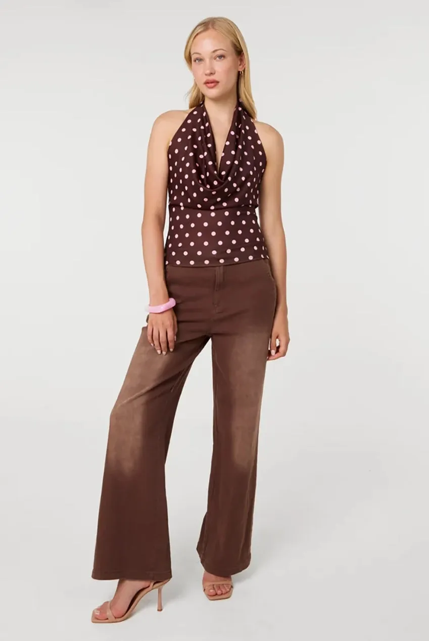 Pink Vanilla Polka Dot Top Cioccolato Scollo Cowboy