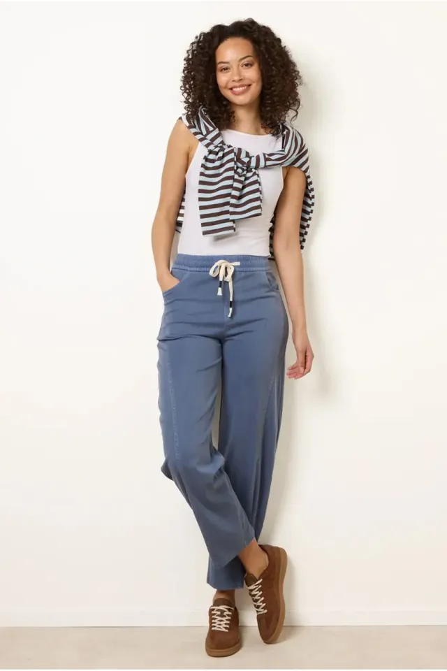 Blue Vanilla pantaloni denim chiaro vita elastica con fiocco