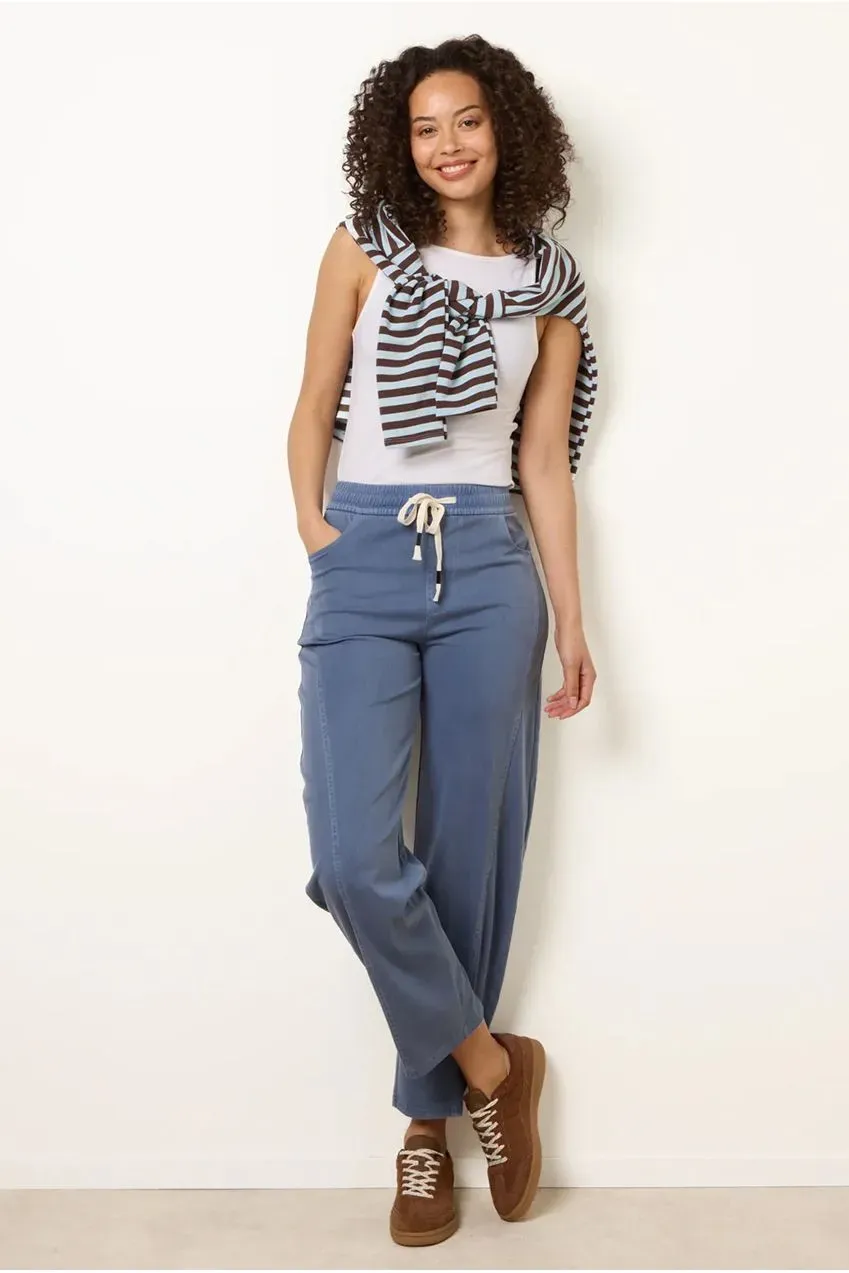 Blue Vanilla pantaloni denim chiaro vita elastica con fiocco