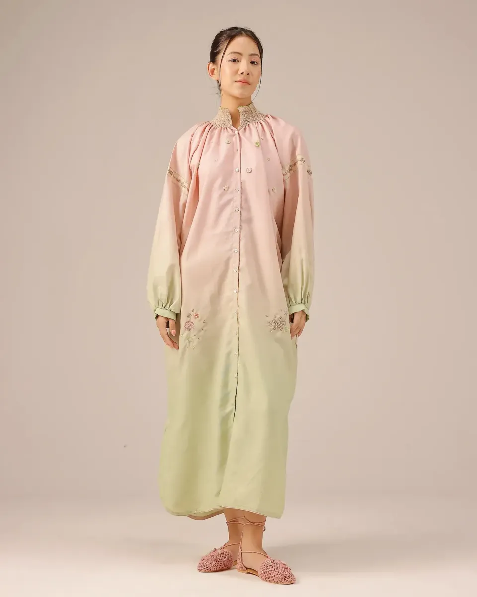 Our Dve Sorbet abito rosa verde in lino
