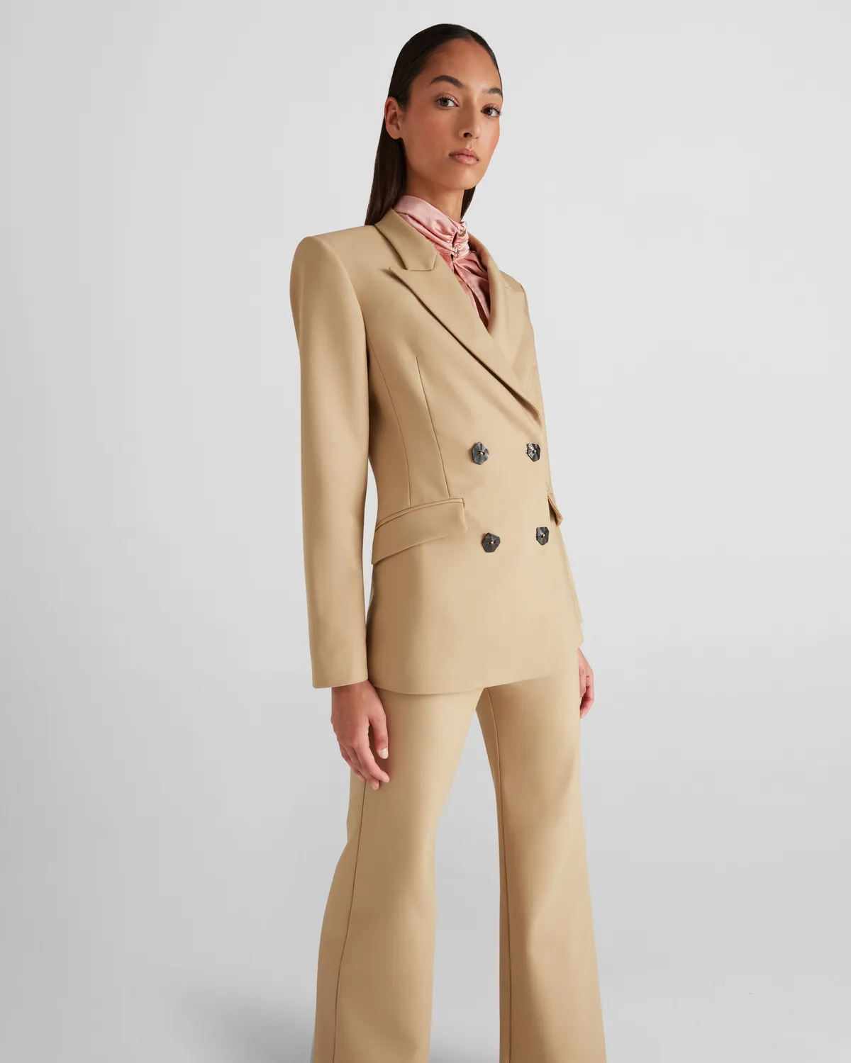 Violante Nessi Sir blazer beige crêpe lana doppiopetto