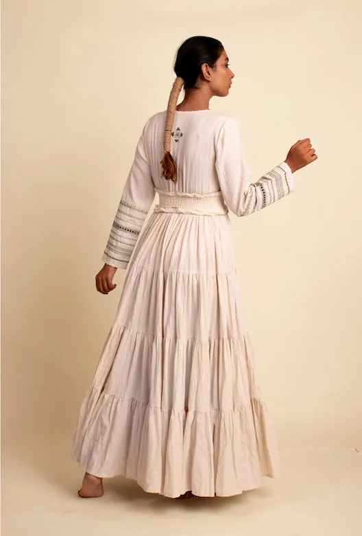 Our Dve Highra Dress vestito beige maxi cotone smock