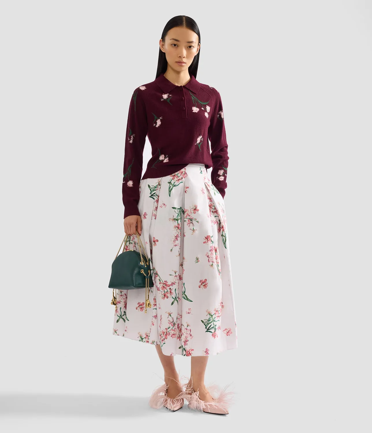 Erdem Merino Wool Floral Knit maglia bordeaux