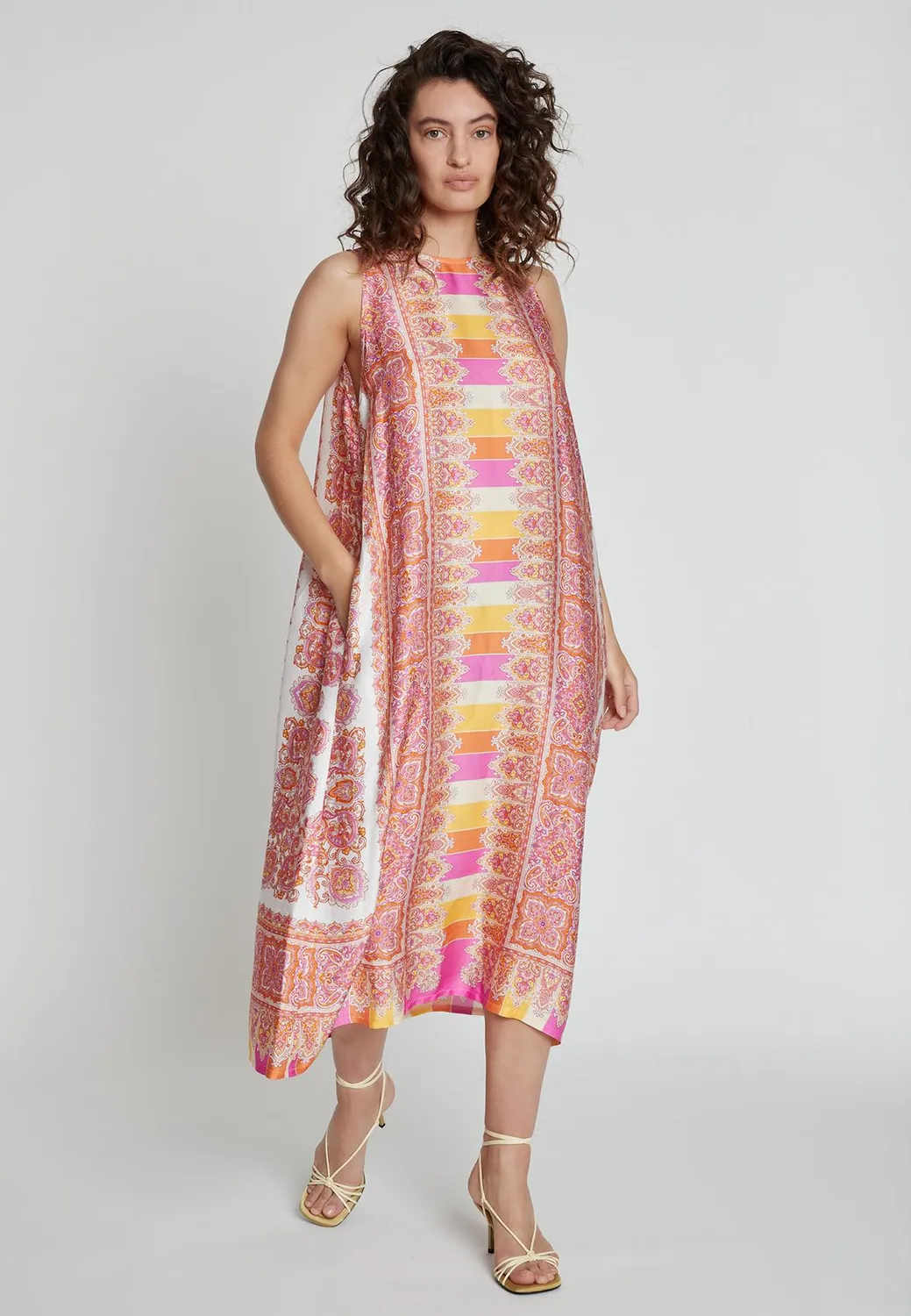 Ana Alcazar Kany abito midi satin stampa foulard
