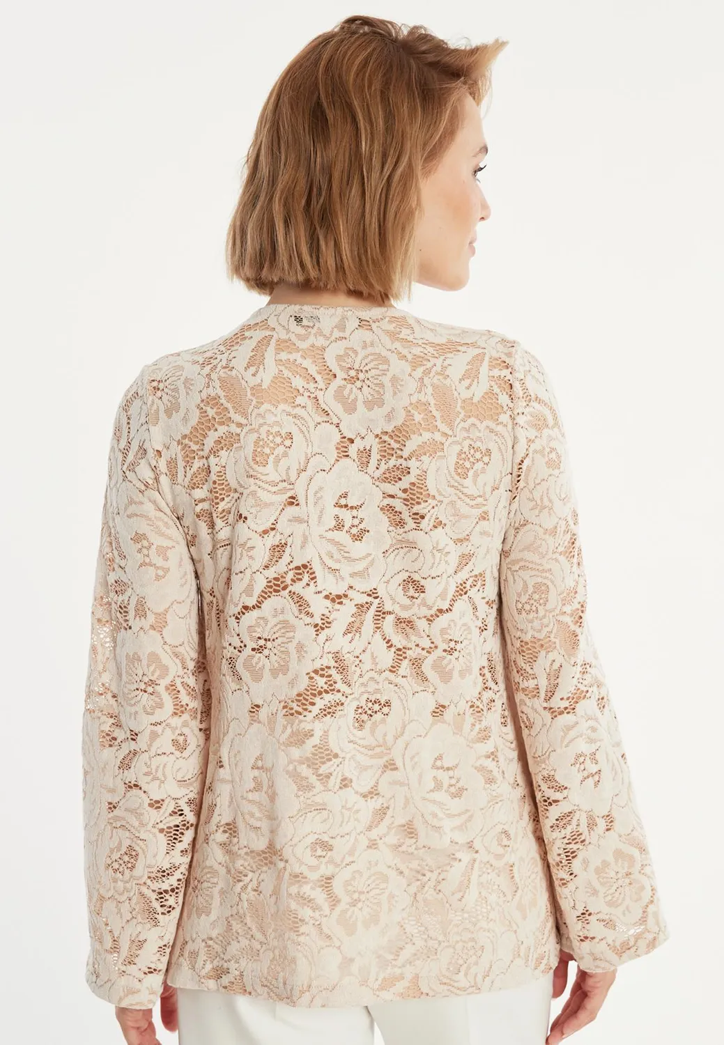 Ana Alcazar Zakora top pizzo beige scollo a V