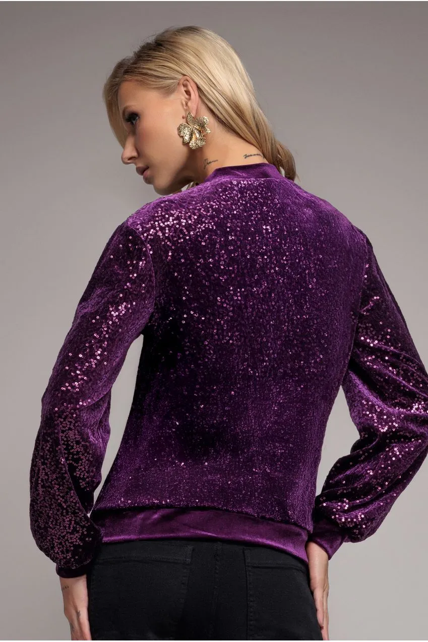 Goddiva Sequin Velvet Maglione Magenta in velluto paillettes