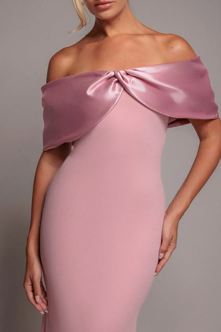 Goddiva Twist Knot abito bardot rosa blush scuba